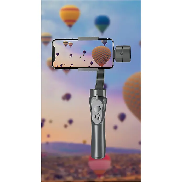 Voltomat Smartphone-Halter 3-Achsen-Gimbal - Schwarz, Höhe: 29,1 cm - Dieses Bild zeigt einen Smartphone-Gimbal, der ein ruhiges und professionelles Filmen ermöglicht, perfekt für atemberaubende Aufnahmen.