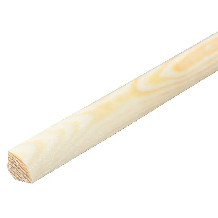 Viertelstab - 90 cm x 7 mm x 7 mm, Kiefer - Nahaufnahme eines Holzstabs mit quadratischem Querschnitt, der die natürliche Maserung und Textur des hellen Holzes zeigt.