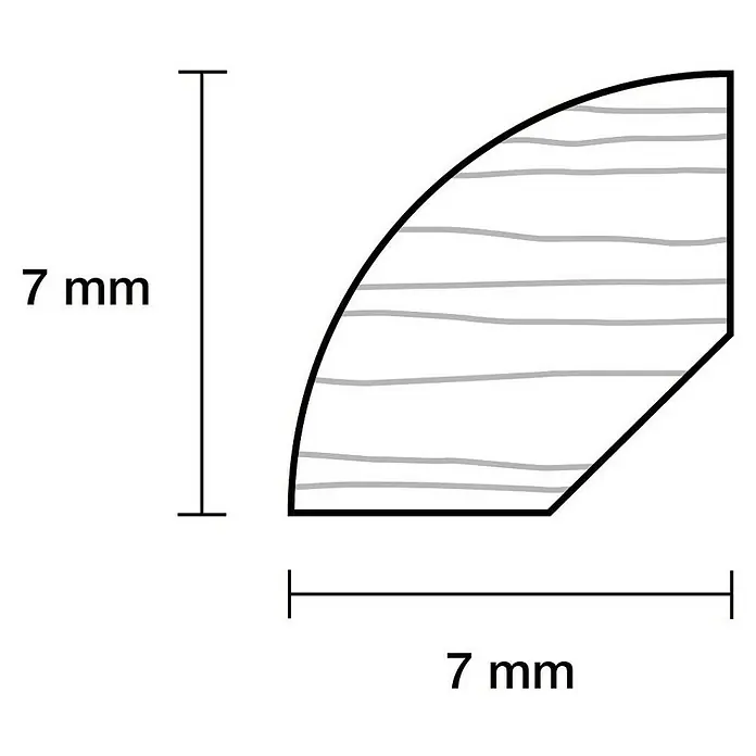 Viertelstab - 90 cm x 7 mm x 7 mm, Kiefer - Nahaufnahme eines Holzprofils mit den Maßen 7 x 7 mm, das sich ideal für Modellbau oder feine Handwerksprojekte eignet.