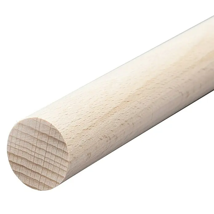 Rundstab IØ x L: 2,8 x 240 cm, Buche - Rundholz aus hellem Holz, zeigt die Maserung und die Enden des Stabes vor schwarzem Hintergrund.