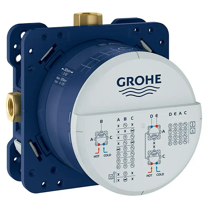 Grohe Unterputzsystem Rapido SmartBox - Einbautiefe: 75 mm - 105 mm - Nahaufnahme einer Grohe UP-Einbauarmatur. Hochwertige Armatur für Badezimmer und Dusche, ideal für moderne Installationen.