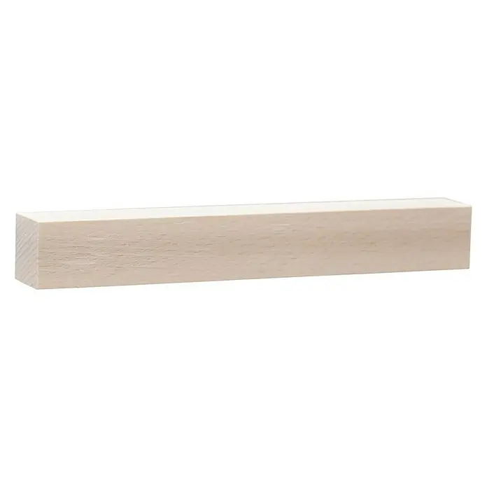 Quadratleiste - 100 cm x 22 mm x 22 mm, Buche - Nahaufnahme eines unbehandelten Holzklotzes, ideal für DIY-Projekte und Handwerksarbeiten. Seine helle Farbe und glatte Oberfläche laden zur kreativen Gestaltung ein.