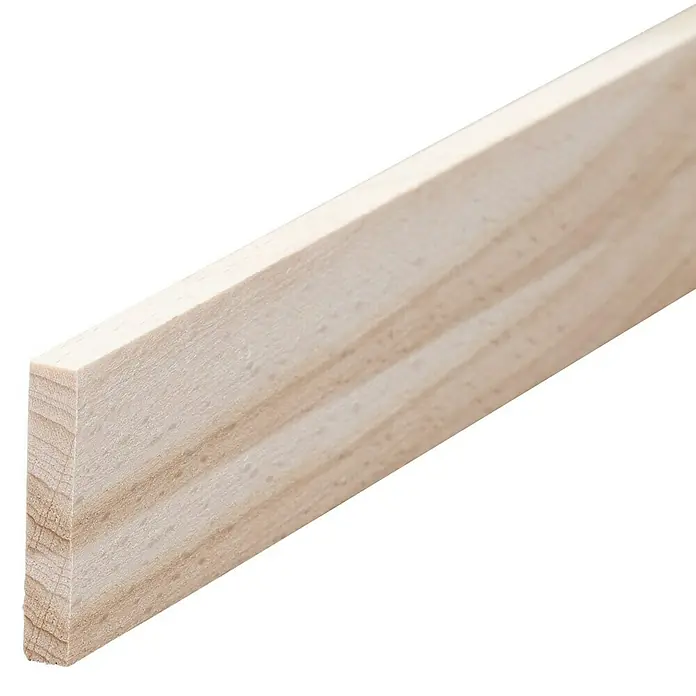 Rechteckleiste - 100 cm x 30 mm x 5 mm, Buche - Nahaufnahme eines hellen Holzstücks, das die natürliche Maserung hervorhebt, ideal für Bauprojekte oder DIY-Arbeiten.