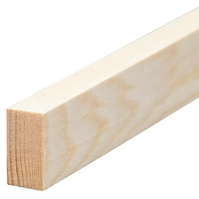 Rechteckleiste - 90 cm x 23 mm x 13 mm, Kiefer - Ein heller Holzlatte mit sichtbarer Maserung auf den Oberflächen und am Ende.