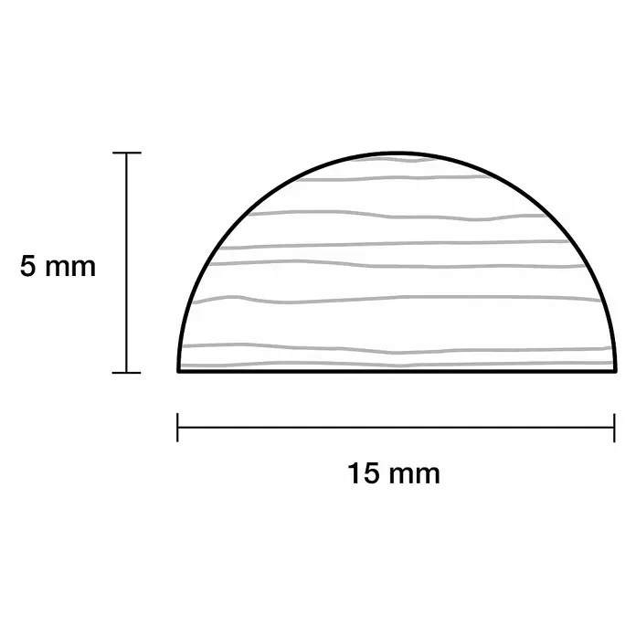 Halbrundstab - 90 cm x 15 mm x 5 mm, Kiefer - Halbkreisförmiges Holzstück mit einer Höhe von 5 mm und einer Breite von 15 mm, ideal für Bastelarbeiten und Modellbau.