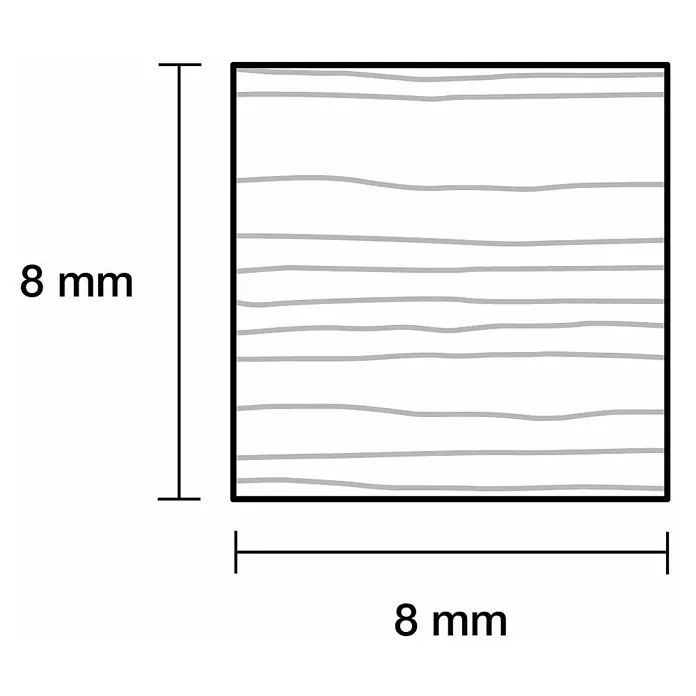 Quadratleiste - 100 cm x 8 mm x 8 mm, Buche - Quadratisches Materialmuster von 8 mm mit horizontalen Linien, ideal für Design- und Architekturanwendungen.