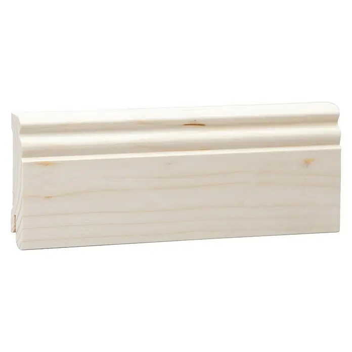 Sockelleiste - 240 x 1,8 x 9,5 cm, Fichte, Profiliert - Detailaufnahme einer hellen Holzfußleiste mit Profilierung, ideal für Innenausbau und Renovierung. Perfekt für stilvolle Raumgestaltung.