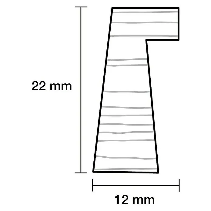 Falzleiste - 100 cm x 22 mm x 12 mm, Buche - Profilschnitt einer Holzleiste mit den Maßen 22 mm Höhe und 12 mm Breite, ideal für Rahmen oder Zierleisten.