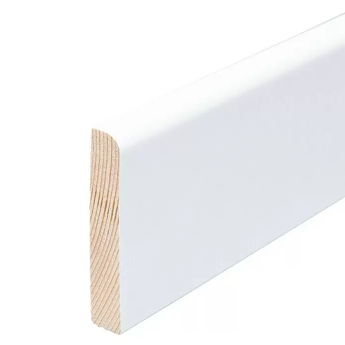 Sockelleiste - 240 x 1 x 5,8 cm, Kiefer, Weiß - Weiß gestrichene Fußleiste mit sichtbarem Naturholzkern.