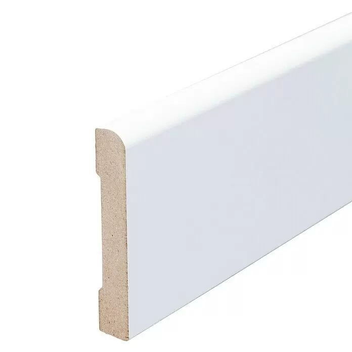 Sockelleiste - 244 x 0,95 x 5,8 cm, MDF - Weiße Sockelleiste mit sichtbarem MDF-Kern.