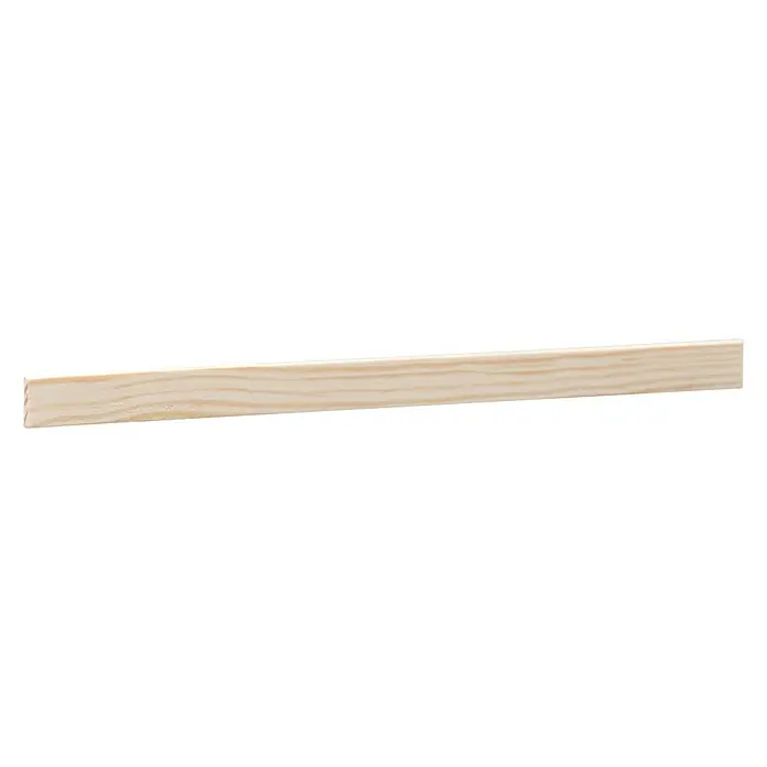 Rechteckleiste - 90 cm x 13 mm x 3 mm, Kiefer - Detailaufnahme eines hellen, unbehandelten Holzbretts, ideal für DIY-Projekte und Innenausbau. Schlichte Holzleiste für vielfältige Anwendungen.