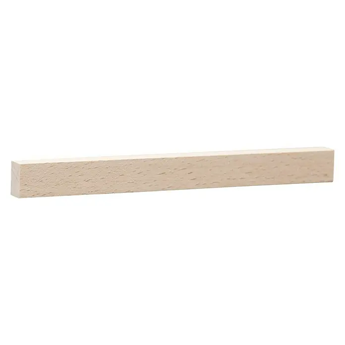 Rechteckleiste - 100 cm x 20 mm x 13 mm, Buche - Nahaufnahme eines hellen, unbehandelten Vierkantholzes, ideal für Modellbau oder Bastelprojekte, auf schwarzem Hintergrund.