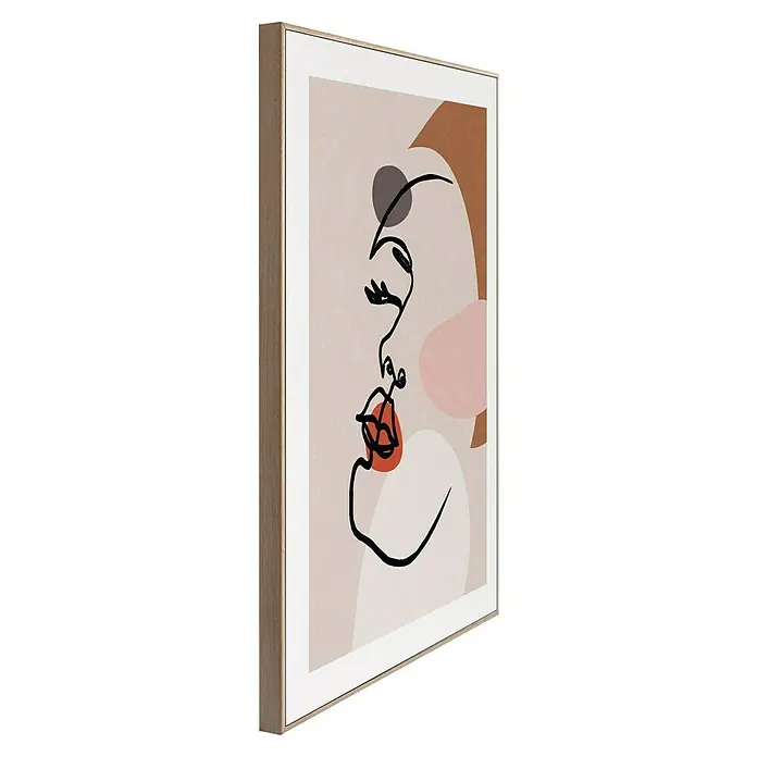 Reinders Bild Slim Frame Wood - Face Patterns, B x H: 30 x 40 cm - Kunstwerk mit minimalistischer Frauendarstellung, abstrakten Formen und Holzrahmen für stilvolle Wanddekoration.