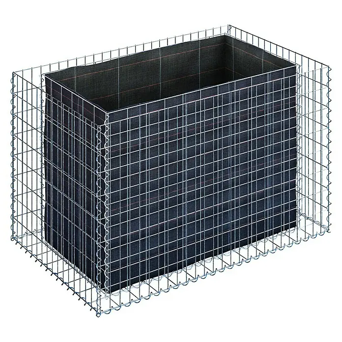 Gabiona Hochbeet 5x10 MW - 130 x 80 x 80 cm, Metall - Rechteckiger Gabionenkorb aus Drahtgeflecht mit schwarzem, kariertem Einsatz. Stabil und dekorativ für Garten und Landschaft.