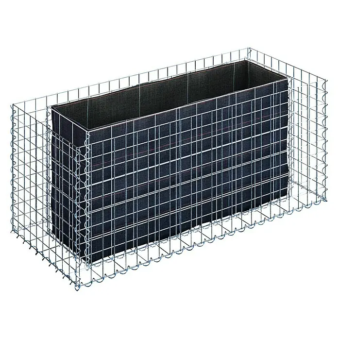 Gabiona Hochbeet 5x5 MW - 120 x 50 x 50 cm, Metall - Ein rechteckiger Gabionenkorb, der mit einem Innentank ausgestattet ist, ideal für Garten- und Landschaftsbauprojekte.