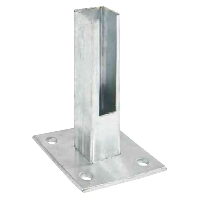 Gabiona Pfostenträger - 4 x 4 x 15 cm, Metall - Metallpfostenfuß mit quadratischer Basis und Aussparung. Ideal für die sichere Montage von Pfosten im Außenbereich.