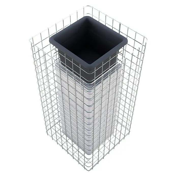 Gabiona Gabione Blumensäule - 42 x 42 x 82 cm, Metall, Maschenbreite: 50 mm, Maschenhöhe: 50 mm - Stilvoller Abfallbehälter mit Gitterstruktur und Innenbehälter, ideal für den Innen- und Außenbereich. Robust und funktional.