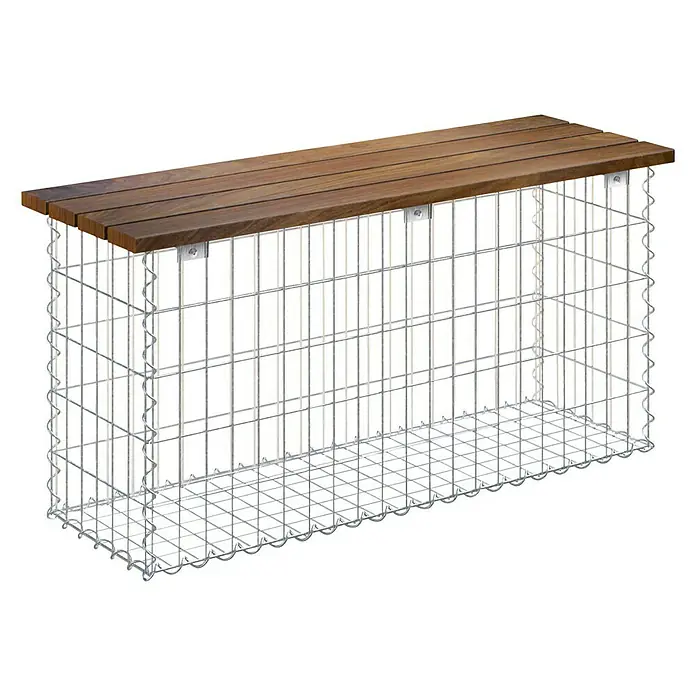 Gabiona Gabionenbank - 105 x 30 x 50 cm, Metall, Maschenbreite: 50 mm, Maschenhöhe: 100 mm - Gabionenbank mit Holzplatte. Die Bank besteht aus einem Drahtgitter und einer Sitzfläche aus Holz. Ideal für den Garten.
