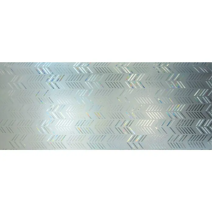 Lámina para ventana al corte Espigas - Transparente - Primer plano de una película estática para ventanas con un llamativo diseño de galones, que ofrece privacidad y mejora decorativa.