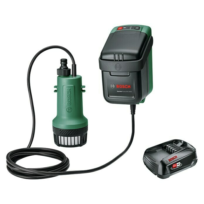 Bosch 18 V Power for All Akku-Regenfasspumpe GardenPump 18V-200018 V, 1 Akku, Max. Fördermenge: 2.000 l/h Diagonal View