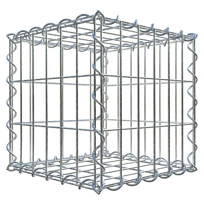 Gabiona Gabione - 40 x 40 x 40 cm, Metall, Maschenbreite: 50 mm, Maschenhöhe: 100 mm - Ansicht eines würfelförmigen Gabionenkorbs aus verzinktem Draht. Ideal für dekorative Steinkörbe im Garten- und Landschaftsbau.