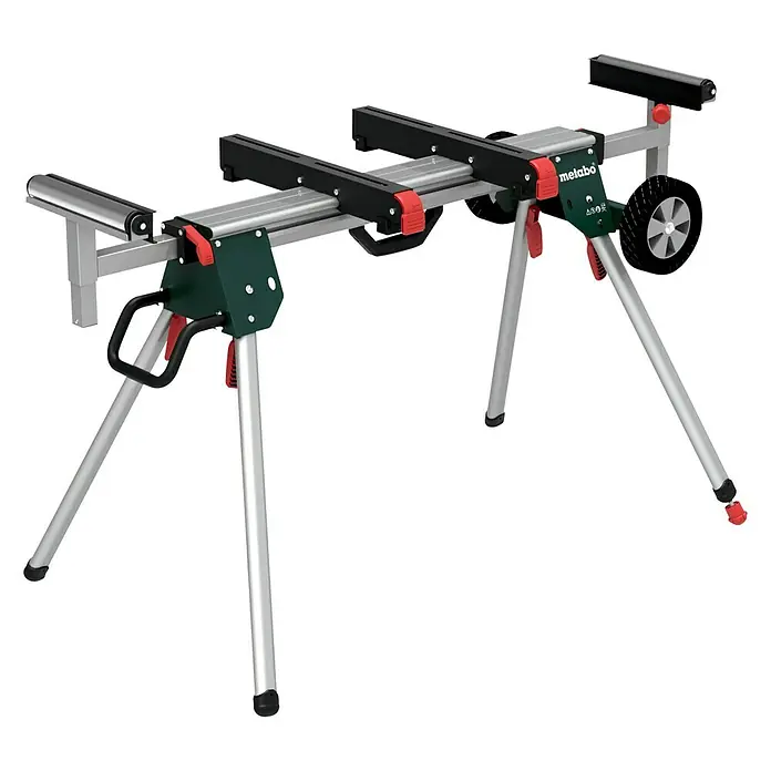 Metabo Sägetisch KSU 251 - Geeignet für: Kappsägen, Traglast: 250 kg - Metabo KSU 251 Rollständer für Kappsägen, robust und mobil durch Räder. Die Werkstückauflage ist ausziehbar mit Klappbeinen.