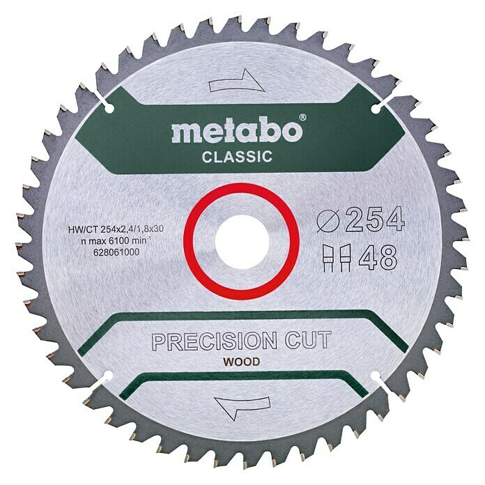 Metabo Classic Kreissägeblatt Z48254 mm, Bohrung: 30 mm, 48 Zähne Front View