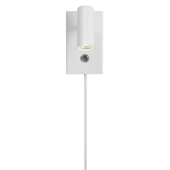 Nordlux Omari Aplique de pared LED - 3,3 W, L x An x Al: 7 x 12 x 12 cm, Blanco - Elegante lámpara de pared blanca con diseño cilíndrico e interruptor integrado, perfecta para interiores modernos.