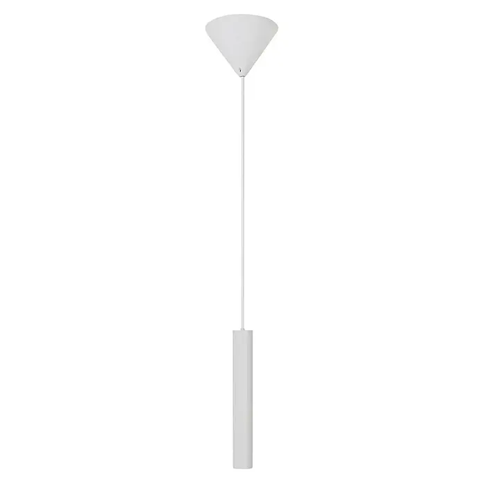 Nordlux Omari Lámpara colgante LED redonda - 3,3 W, Ø x Al: 3 x 20 cm, Blanco - Una lámpara de pie moderna, de color blanco puro, con una pantalla cilíndrica y un cabezal de lámpara cónico, diseñada para una iluminación elegante.