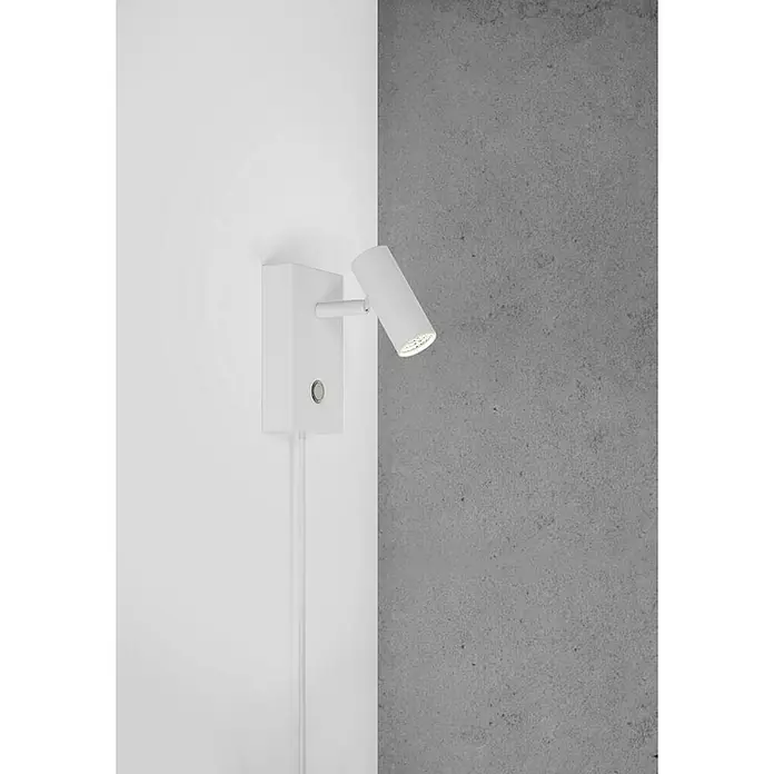 Nordlux Omari Aplique de pared LED - 3,3 W, L x An x Al: 7 x 12 x 12 cm, Blanco - Lámpara de pared blanca con cabezal cilíndrico que emite luz. Diseño simple para interiores modernos, con interruptor práctico integrado.
