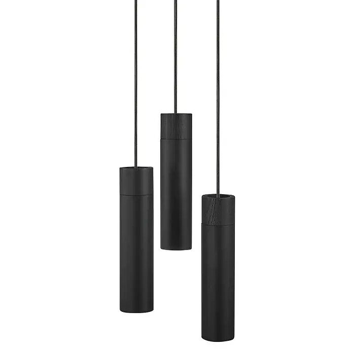 Nordlux Lámpara colgante Tilo - 45 W, Ø x Al: 6 x 22,6 cm, Número de bombillas: 3 ud., Negro, GU10 - Tres lámparas colgantes cilíndricas negras cuelgan de finos cables, exudando un diseño minimalista y moderno.