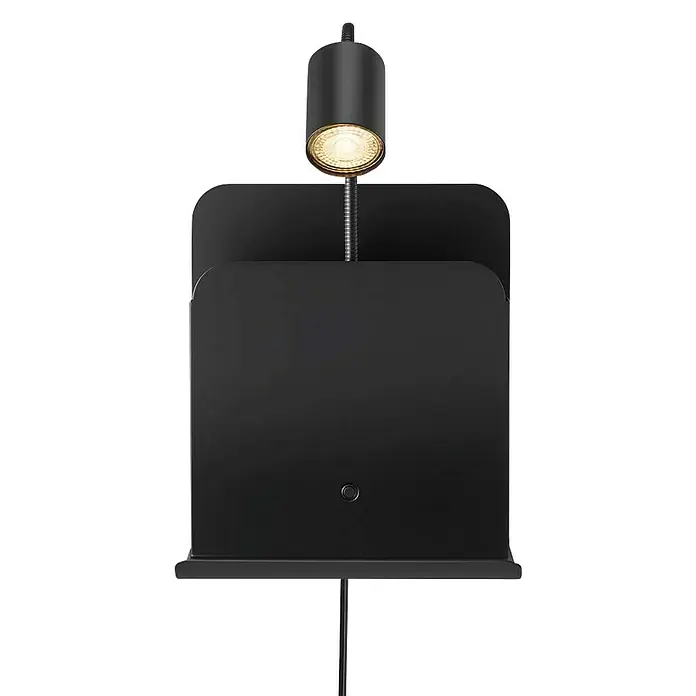 Nordlux Aplique de pared Roomi - 35 W, L x An x Al: 16,5 x 24,8 x 28,2 cm, Negro, GU10 - Primer plano de un atril con lámpara integrada, ideal para músicos. El producto es negro y presenta un diseño elegante.