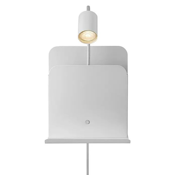Nordlux Aplique de pared Roomi - 35 W, L x An x Al: 16,5 x 24,8 x 28,2 cm, Blanco, GU10 - Un primer plano de una lámpara de atril blanca con un cuello de cisne ajustable y luz LED, ideal para leer partituras en la oscuridad.