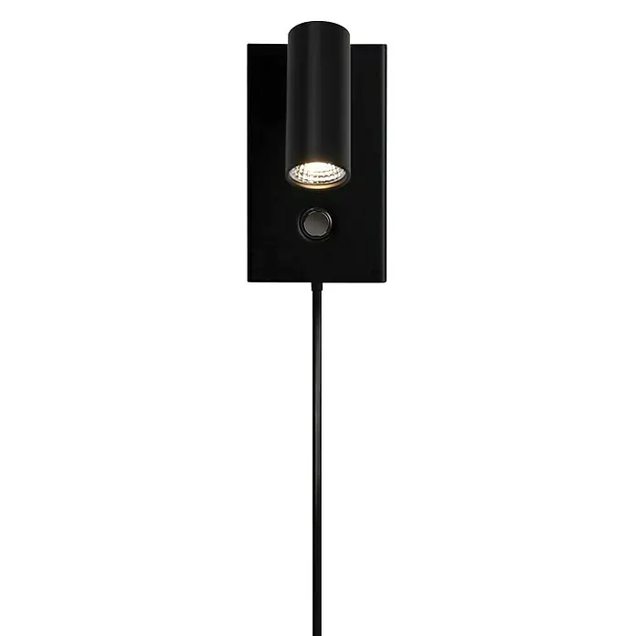 Nordlux Omari Aplique de pared LED - 3,3 W, L x An x Al: 7 x 12 x 12 cm, Negro - Elegante lámpara de pared negra con foco cilíndrico e interruptor integrado para una iluminación con estilo.