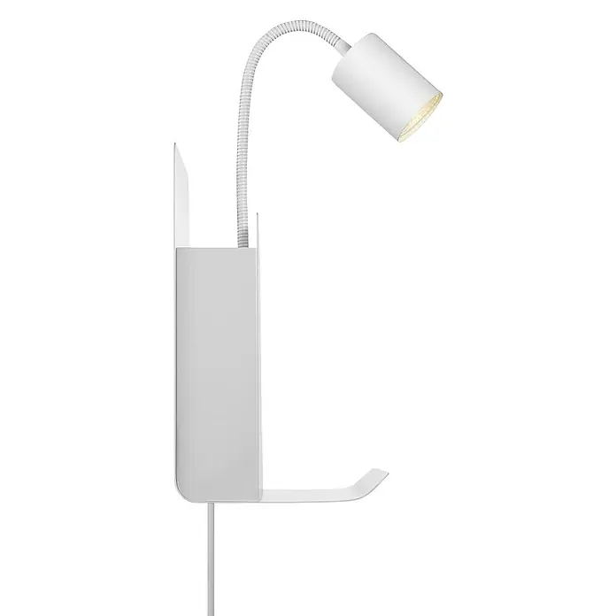 Nordlux Aplique de pared Roomi - 35 W, L x An x Al: 16,5 x 24,8 x 28,2 cm, Blanco, GU10 - Lámpara de lectura blanca moderna con cuello flexible y soporte práctico. Ideal para mesita de noche o estantería. Luz brillante y enfocada.