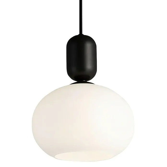 Nordlux Notti Lámpara colgante redonda - 40 W, Ø x Al: 20 x 23,8 cm, Negro, E27 - Lámpara colgante moderna con esfera de vidrio blanca y accesorio de suspensión cilíndrico negro.