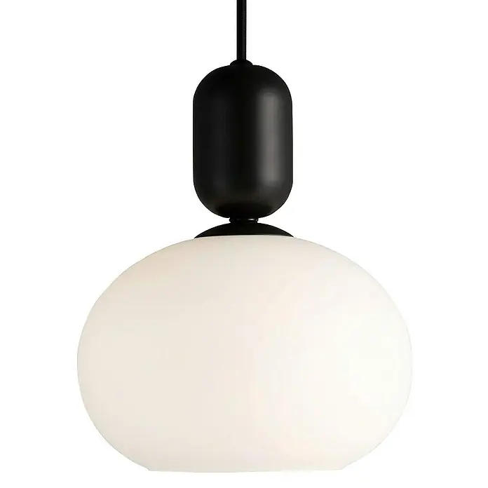 Nordlux Notti Lámpara colgante redonda - 40 W, Ø x Al: 20 x 23,8 cm, Negro, E27 - Elegante lámpara colgante con una pantalla redonda de cristal blanco y un soporte negro elegante, ideal para interiores modernos.