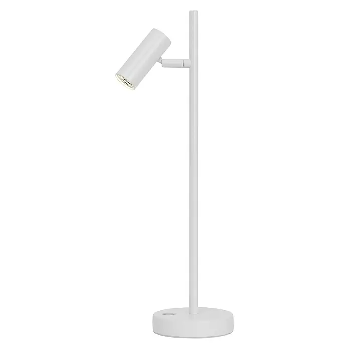 Nordlux Omari Lámpara de sobremesa LED - 3,3 W, L x An x Al: 10 x 15,5 x 40 cm, Blanco, Color de luz: Blanco cálido - Una lámpara de mesa blanca minimalista con cabezal de foco ajustable y base redonda. Ideal para escritorios o mesitas de noche.