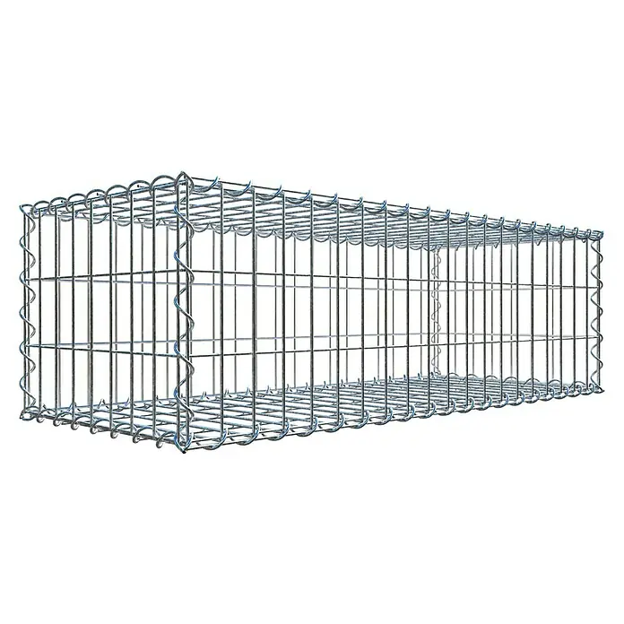 Gabiona Gabione - 100 x 40 x 30 cm, Metall, Maschenbreite: 50 mm, Maschenhöhe: 100 mm - Nahaufnahme eines leeren Gabionenkorbs aus verzinktem Draht, ideal für Landschaftsbau und Erosionsschutz.