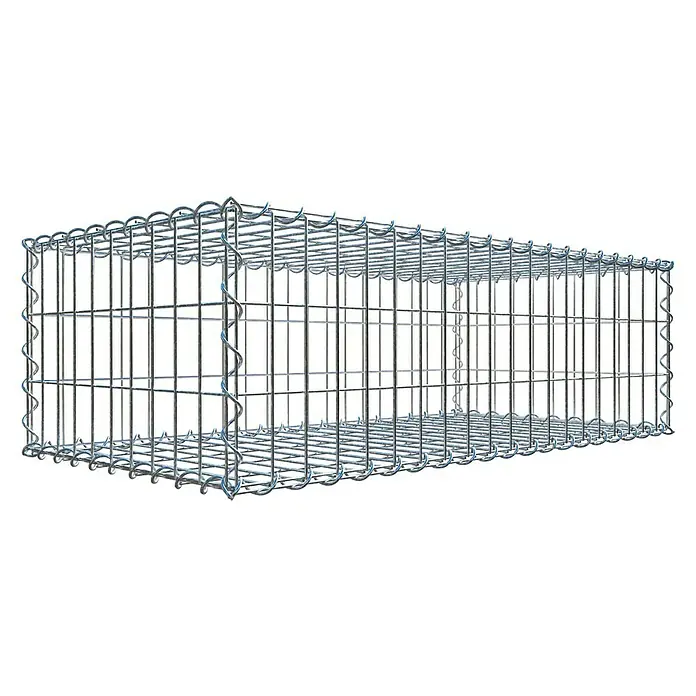 Gabiona Gabione - 100 x 50 x 30 cm, Metall, Maschenbreite: 50 mm, Maschenhöhe: 100 mm - Ein länglicher, silberner Gabionenkorb, der für den Bau von Stützmauern oder dekorativen Elementen im Garten verwendet werden kann.