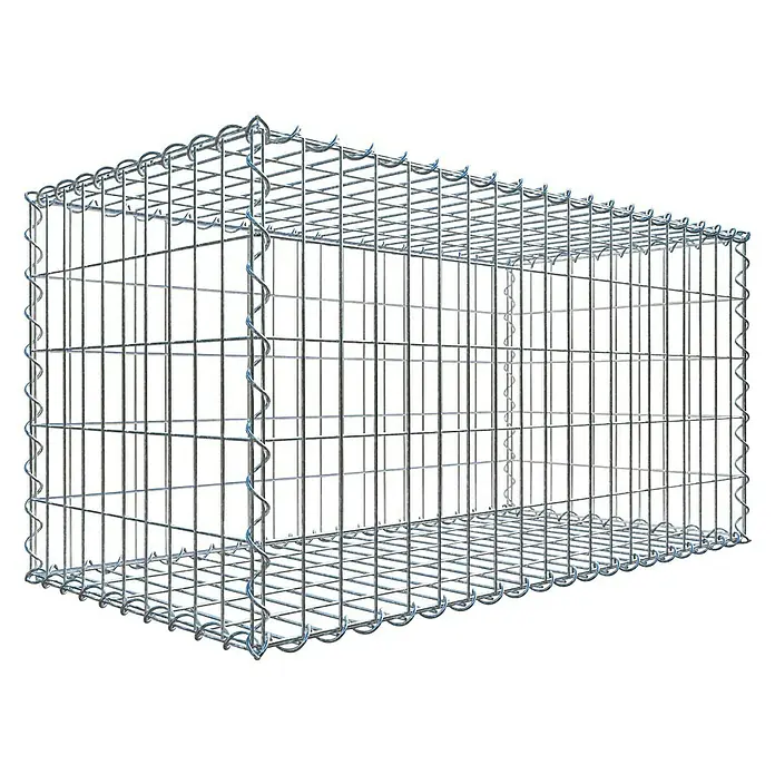 Gabiona Gabione - 100 x 50 x 50 cm, Metall, Maschenbreite: 50 mm, Maschenhöhe: 100 mm - Das Bild zeigt einen Gabionenkorb, einen Drahtkorb für Steine, der im Garten- und Landschaftsbau zur Hangbefestigung eingesetzt wird.