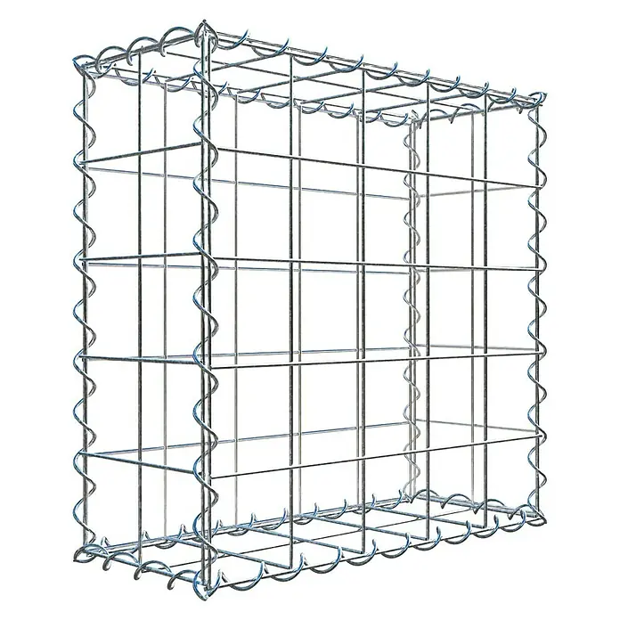 Gabiona Gabione - 50 x 20 x 50 cm, Metall, Maschenbreite: 100 mm, Maschenhöhe: 100 mm - Ein Gabionenkorb aus verzinktem Drahtgitter, ideal für Garten- und Landschaftsbau, mit robusten Spiralen an den Ecken.