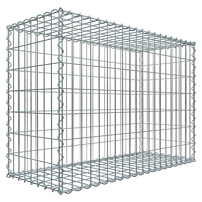 Gabiona Gabione - 100 x 40 x 70 cm, Metall, Maschenbreite: 50 mm, Maschenhöhe: 100 mm - Draufsicht auf einen Gabionen-Steinkorb aus verzinktem Drahtgitter, der Stabilität und Struktur für Außenbereiche bietet.