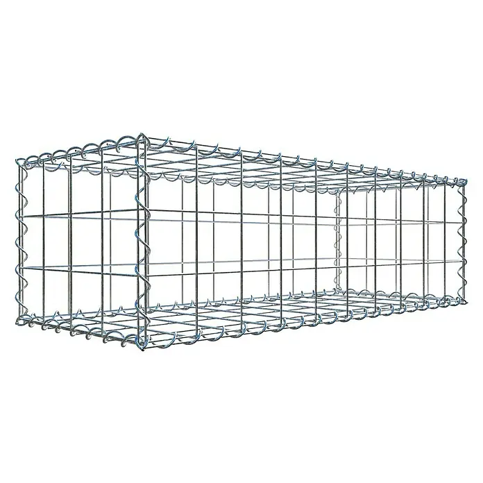 Gabiona Gabione - 100 x 40 x 30 cm, Metall, Maschenbreite: 100 mm, Maschenhöhe: 100 mm - Abbildung eines Gabionenkorbs. Dieser Drahtkorb ist leer und bereit für die Befüllung mit Steinen oder anderen Materialien für den Bau.