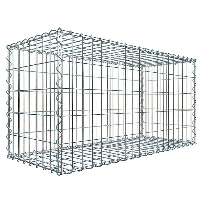Gabiona Gabione - 100 x 40 x 50 cm, Metall, Maschenbreite: 50 mm, Maschenhöhe: 100 mm - Das Bild zeigt einen Gabionenkorb aus Drahtgeflecht. Die Gabione ist leer und hat eine rechteckige Form.