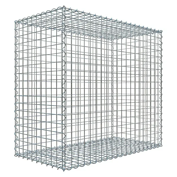 Gabiona Gabione - 100 x 50 x 90 cm, Metall, Maschenbreite: 50 mm, Maschenhöhe: 50 mm - Abbildung eines Gabionenkorbs aus verzinktem Draht. Das Gitter ist quadratisch und die Form ist quaderförmig.