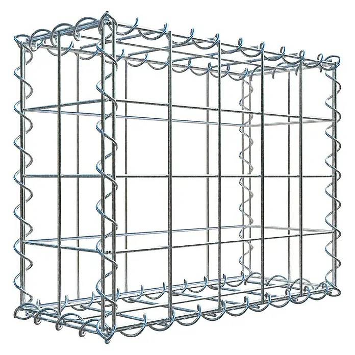 Gabiona Gabione - 50 x 20 x 40 cm, Metall, Maschenbreite: 100 mm, Maschenhöhe: 100 mm - Nahaufnahme eines Gabionenkorbs aus verzinktem Stahldraht, ideal für Gartenbau und Landschaftsgestaltung. Robust und vielseitig.