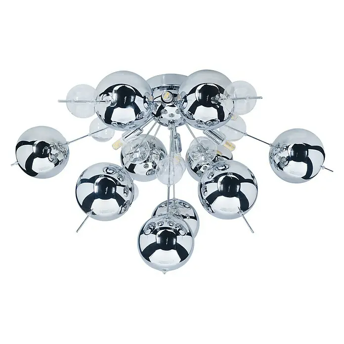 Deckenleuchte - Chrom, G9 - Moderne Chrom-Deckenleuchte mit mehreren Kugeln und transparenten Akzenten, die ein stilvolles und helles Ambiente schafft.