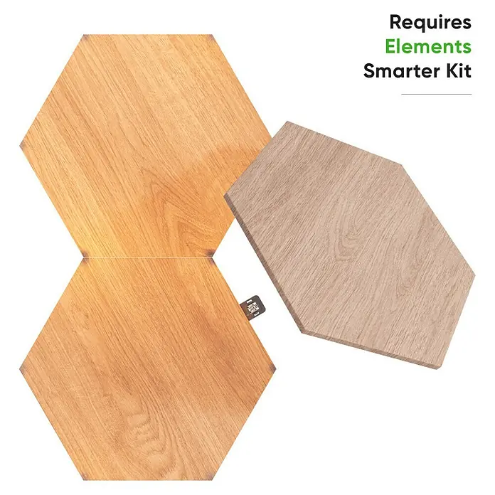 Nanoleaf Erweiterungskit Elements Hexagons 3 Panels - 42 W, Holzoptik, Mehrfarbig, Hexagons, Smart Home-fähig: Ja - Die Nanoleaf Elements Holzoptik-Panels im Sechseckdesign erfordern ein Smarter Kit für die optimale Nutzung und bieten modernes Ambiente.
