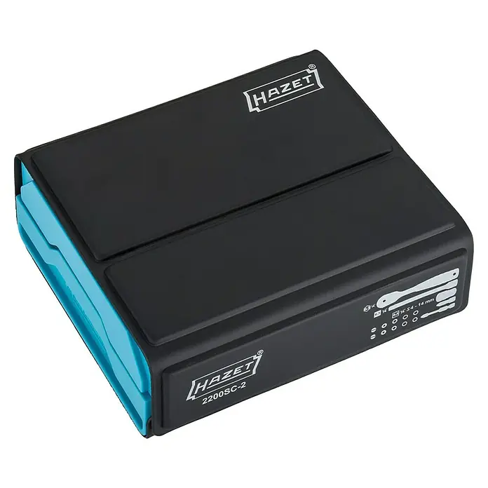 Hazet Steckschlüssel-Set SmartCase - 50 Stk. - Die HAZET 2200SC-2 Werkzeugkassette in Schwarz und Blau, ideal für die Werkstatt oder den mobilen Einsatz, bietet hochwertige Werkzeuge für Profis.